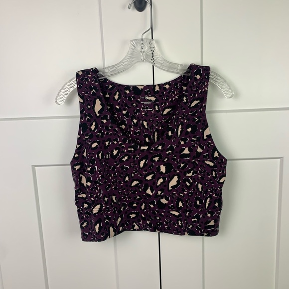 Lou & Grey LARGE Cropped Tank V Neck Purple Leopard Animal Print - Picture 2 of 4